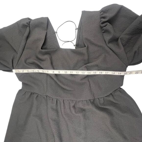 SHEIN Dress 3X Black Square Neck Romantic Tie Back Puff Sleeve Mini Black Dress - Picture 8 of 13
